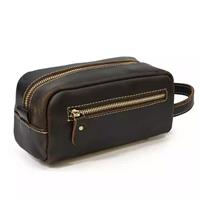 Most Quality Solid Color Simple Wear Resistant Men Genuine Leather Cosmetic Bag